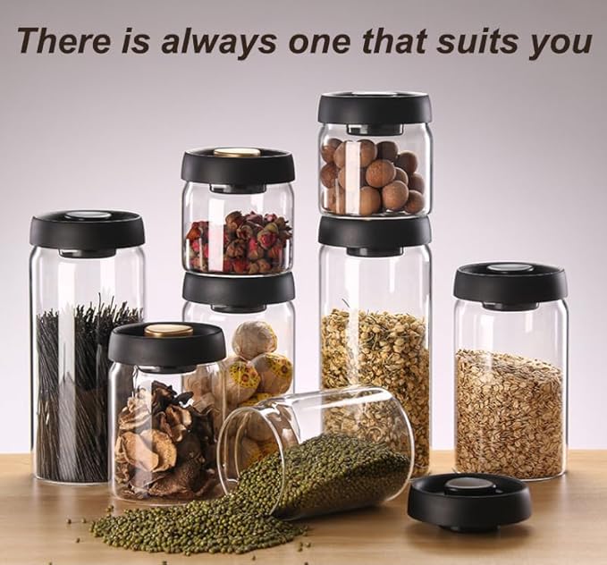 Vacuum Coffee Canister,Airtight Glass Jars Set for Kitchen Pantry,Coffee Bean Storage Container,Perfect for Ground Coffee,Loose Tea,Sugar(13+27+40floz)