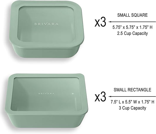 Ceramic Coated Glass Food Storage Container | No PTFE, PFOA, PFAS, and BPA | Reusable Non Toxic Meal Prep Container with Glass Lid | Easy To Store | 6 Piece Food Prep [Willow]