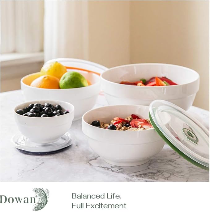DOWAN Ceramic Bowl Set with Lids, Serving Bowls with Lids, Food Storage Container, Porcelain Prep Bowl, Small Mixing Bowls for Kitchen, Microwave & Dishwasher Safe, 64/42/22/12 Ounces, Set of 4