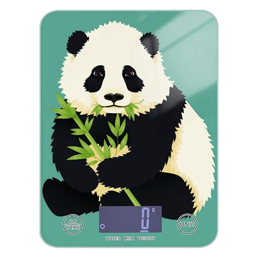 Food Scale Kitchen Digital Scale Food Ounces and Grams Dieting Baking Cooking Waterproof Glass Panels LCD Display,4 Units Scale Tare Function Baby Panda Chewing Green Bamboo