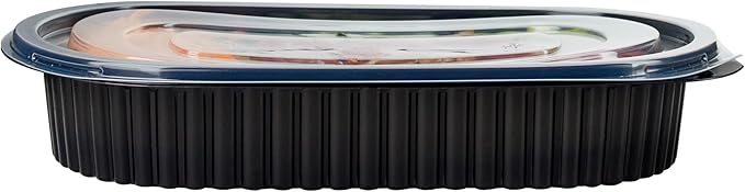 Restaurantware RW Base 25 Ounce Meal Prep Containers, 100 Microwavable To Go Containers With Lids - Disposable, Freezable, Black Plastic Oval Food Containers, Pack Hot And Cold Food, For Takeaway