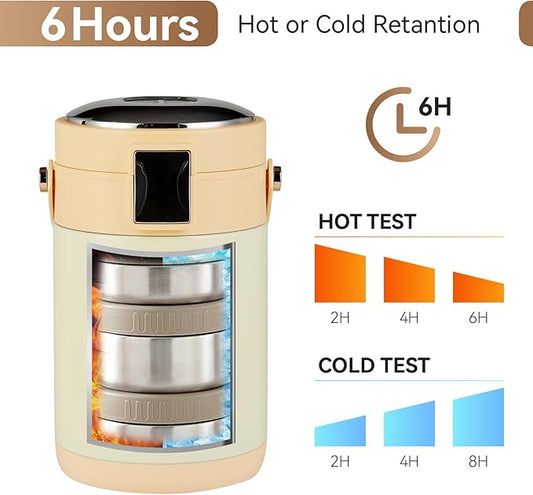 78 oz Adults Stainless Steel Vacuum Insulated Wide Mouth Soup Food Thermos Hot Food Jar with Keep Thermal Portable 3 Tier Stackable Bento Hot Food Containers Lunch Boxes (White)