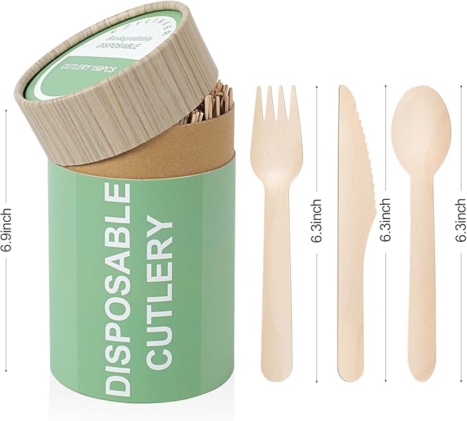 (100 Count) Disposable Wooden Forks Set - Alternative to Plastic, Eco Friendly, Biodegradable, Compostable Cutlery Set - 100 Forks Disposable Utensils Set