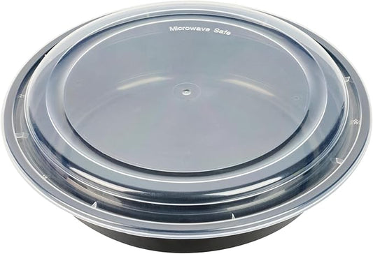 Restaurantware Asporto 48 Ounce To Go Boxes 100 Microwavable Take Out Food Containers - Clear Plastic Lids Included Do Not Contain BPA Black Plastic Catering Food Containers Disposable Round