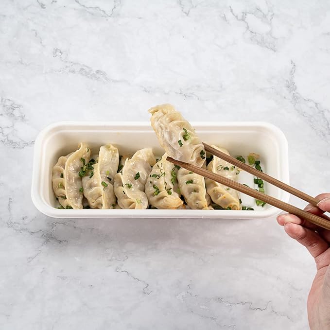 Restaurantware Pulp Tek 9.2 x 3.8 x 1.8 Inch Takeaway Food Boxes 100 Disposable Take Out Containers - Lids Sold Separately Freezable White Bagasse Catering Food Containers Microwavable