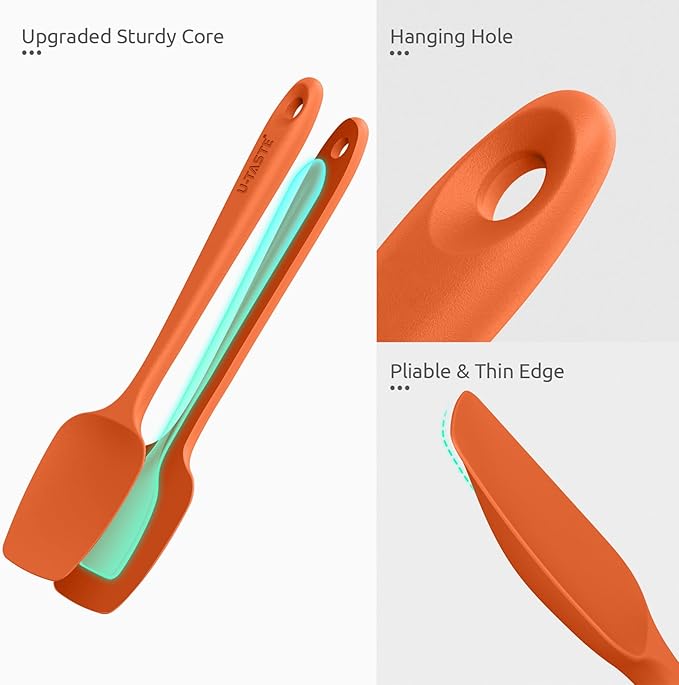 U-Taste 600ºF Heat Resistant Food Grade Silicone Spatula Set of 3, and 18/8 Stainless Steel Square Measuring Spoons Set of 8 (Color+Silver)
