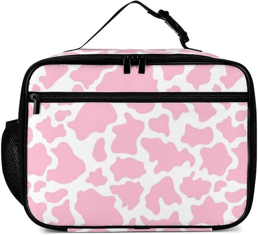 Pink Cow Print Reusable Lunch Box Insulated Lunch Bag Cooler Bag Lunchbox Meal Food Container Tote Bag for Women Kids Girls School Camping Hiking Picnic Beach Travel