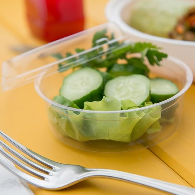 Restaurantware LIDS ONLY: Basic Nature To Go Container Lids 50 Plastic Condiment Cup Lids - Pair With Deli Containers Dome Lids Clear PLA Plastic Portion Cup Lids For Takeaway Orders