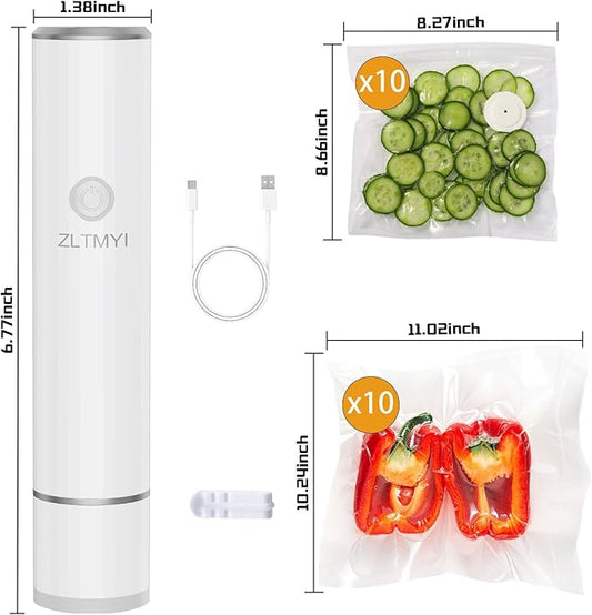 Handheld Vacuum Sealer for Food,Compact Vacuum Sealer Machine Portable Rechargeable and Wireless,Include 20 Reusable Vacuum Sealer Bags Ideal for Preservation Fresh,Sous-Vide,Meal Prep,Food Storage.