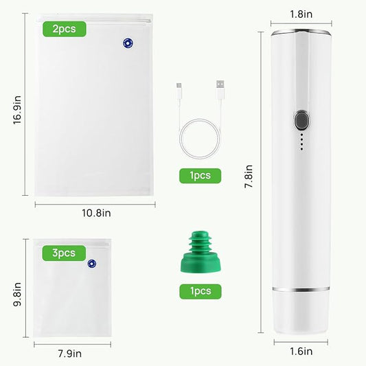Vacuum Sealer, Handheld Vacuum Sealer for Food Fresh & Save with 5PCS Vacuum Bags and Wine Saver Vacuum Stoppers