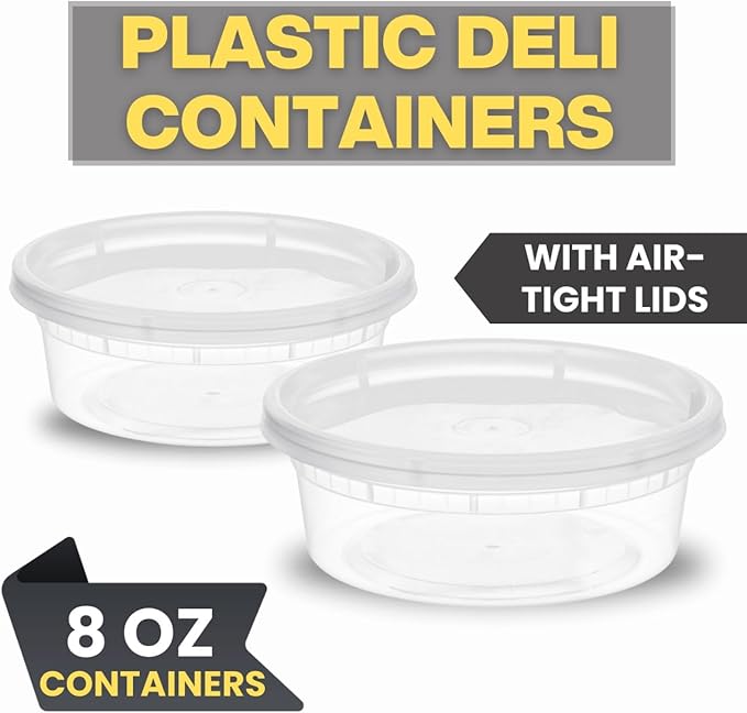 Smygoods 8oz Plastic Deli Containers with Lids - 40 Count, Stackable, BPA Free, Clear