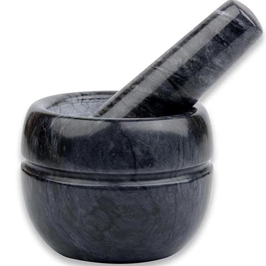 Mortar and Pestle Set Polished Natural Marble Stone Guacamole Molcajete Bowl with Base Silicone Pad,Matching Stainless Spoon and Matching Small Brush 200ml Capacity(Small, Dark Gray)