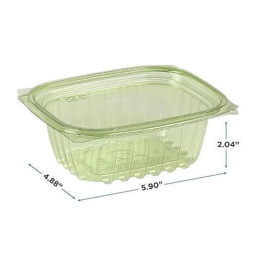 ECO PRODUCTS Compostable 12oz Rectangular Deli Containers With Lids, Pack of 100, Veridian Clear Green Meal Prep, Made from PLA, A Renewable Material Made from Plants, One Lid Fits All