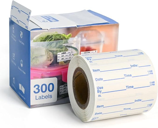 L LIKED 2x1 Dissolvable Labels, 300 Stickers, Use by Food Rotation Labels for Storage and Container (300, Blue)