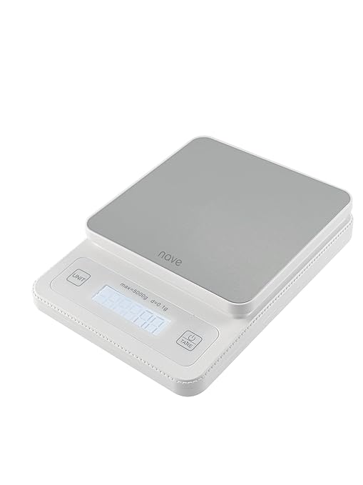 Nave Stainless Steel Kitchen Scale, Digital Food Scale Grams and Ounces for Baking, Cooking, Dieting and Meal Prep, with 5 Units Tare Function & LCD Display 0.05oz/1g