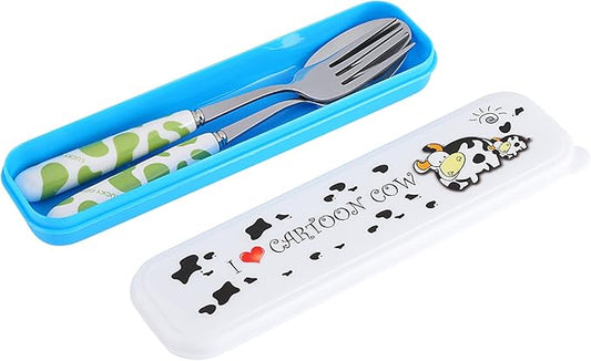 Children Flatware Set, Stainless Steel Fork Spoon with Storage Box Dinner Utensils Spoon Fork Set with Travel Case Toddler Travel Utensils for Kids Toddlers (Green)