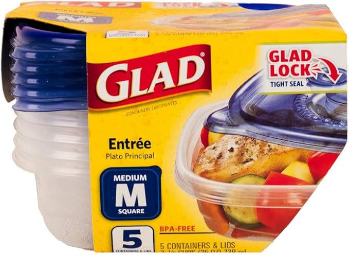 Glad Medium Square Food Storage Containers for Everyday Use | Medium Square Food Storage Containers Hold up to 25 Ounces of Food (25 Oz) |5 Count, Standard Food Containers (Pack of 4)