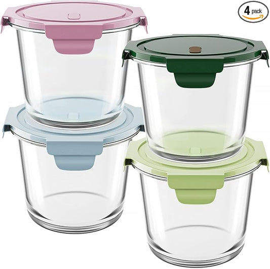 8 PCS Glass Meal Prep Containers with Lids, Airtight 3 Cup Glass Storage Containers Set, Heat-Resistant BPA-Free Containers for Soup Leftover, Microwave, Dishwasher, and Freezer Safe (4 Packs)