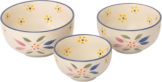 Temp-Tations Set of 3 Ceramic Mixing Bowls in Old World Confetti - Small To Large Vintage Nesting Ceramic Bowls for Kitchen, Cooking, Baking, Microwavable, Dishwasher-Safe, For Prep, Serving Dishes