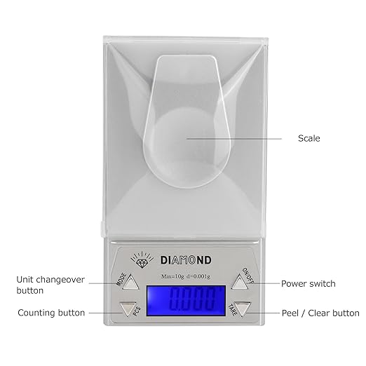 Electronic Scale, 10g/0.001g Digital High Accuracy Electronic Food Weighing Scale, Plastic Portable Jewelry Digital Scale with Weight and Tweezers
