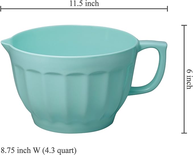 UPware Latte Style Melamine Batter Bowl with Pour Spout, Handle and Non-Slip Base, Grip Handle for Easy Mix and Pour, Home Essentials Cooking and Baking Tools, 4.3 quart, 11.5 x 8.75 Inch, Blue