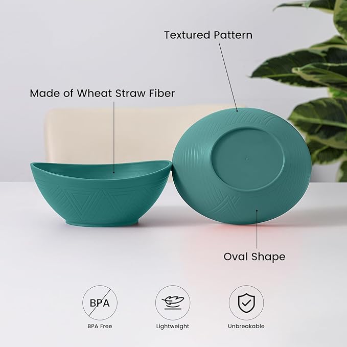 Wheat Straw Bowls Lightweight Plastic Bowls Reusable 26 OZ Unbreakable Bowl Set for Salad, Fruit, Cereal Bowl for Kitchen Dishwasher and Microwave Safe Serving Bowl - Green