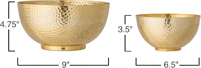 Bloomingville Round Hammered Metal Bowls, Set of 2 Sizes, Gold Finish