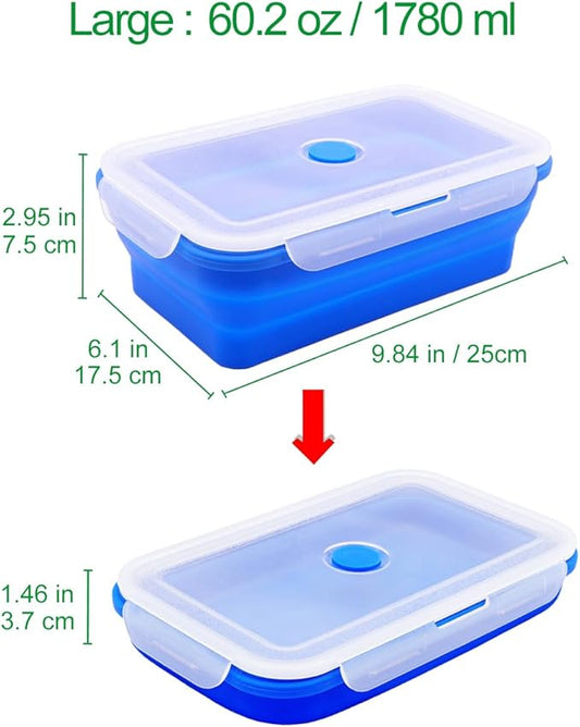Set of 2 Extra Large Collapsible Silicone Food Storage Containers With Lids,82.8oz + 60.2oz Meal Box For Kitchen,Big Bento Lunch Boxes, Microwave,Dishwasher and Freezer Safe For Camping
