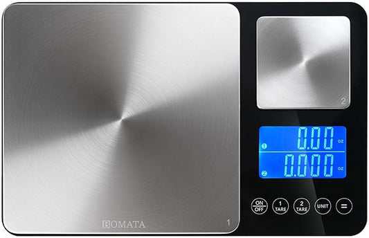 BOMATA Upgrated 0.01g/500g & 1g/15kg Dual Platform Kitchen Scale with Two Precisions, Accumulation Function, Gram and Ounce, Digital Scale for Food, Baking, Yeast, Jewelry B615