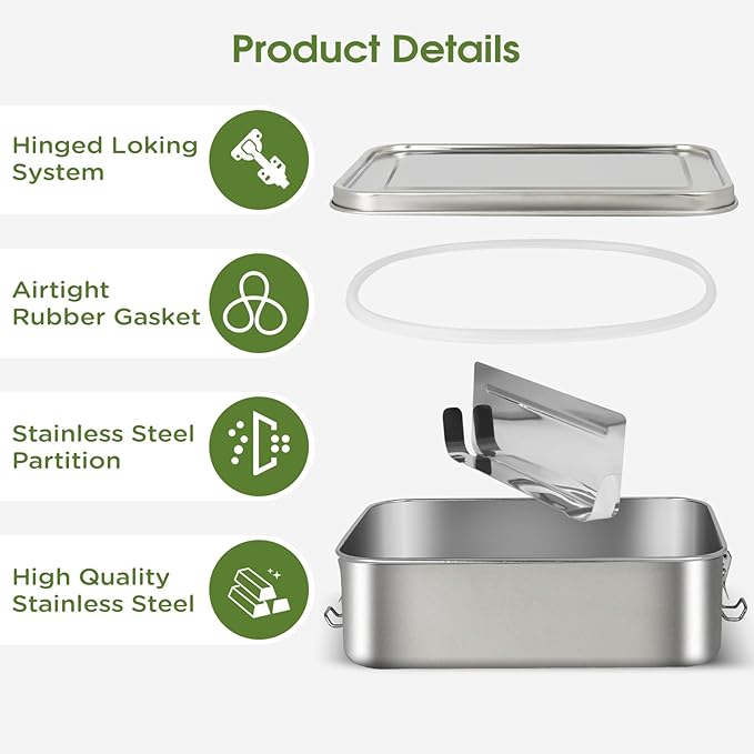 304 Stainless Steel Bento Box 3 Pack Stainless Steel Containers With Lids 81oz/47oz/29oz,Leak-Proof & Stackable Storage Stainless Steel Food Storage Containers for Soup Salad Leftover