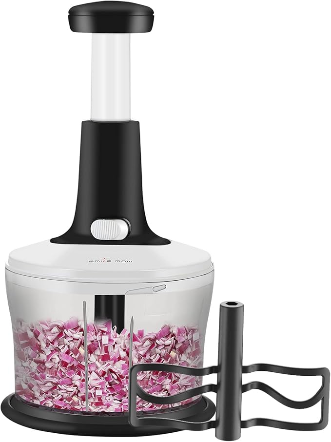Smile mom Vegetable Chopper Food Chopper, Quick Hand Press Chopper Dicer, Pro Food Cutter, Easy to Chop Vegetables, Fruits, Herbs, Salsa, Puree, Pesto, ABS Food Grade Material 1.2L White