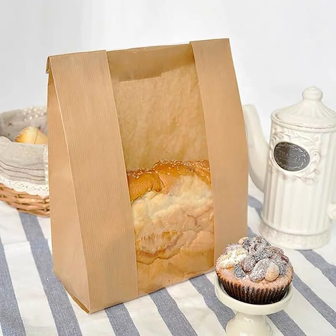 Bread Bags for Homemade Bread Large Paper Bakery Bag with Window for Baked Food Packaging Storage 50pcs Bread Storage Bags for Sourdough Loaf Cookie