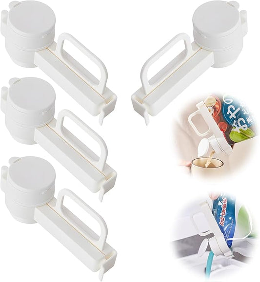 Bag Clips with Pour Spout, Spouts Reusable Plastic Cap Sealer Clips for All Food Storage (4 PCS)