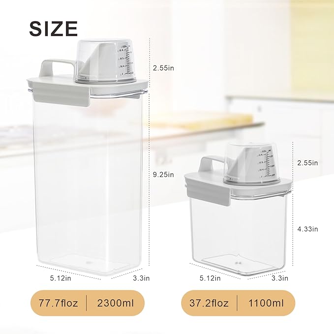 Cereal Storage Container Set (Measuring Cups) BPA-Free PET Plastic Material, Reusable, Pantry Organizer, Food Portion Containers (Set of 4, 2 Large, 2 Small)