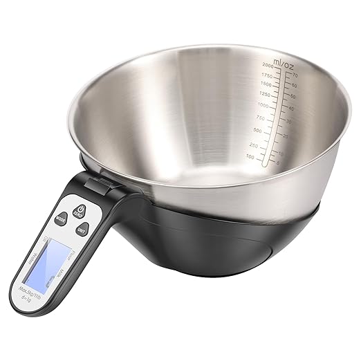 Digital Kitchen Food Scale with Bowl, Stainless Steel Food Scale with Cup Easy to Carry Large Capacity Digital Kitchens Food Scales for Home Cooking (Black)