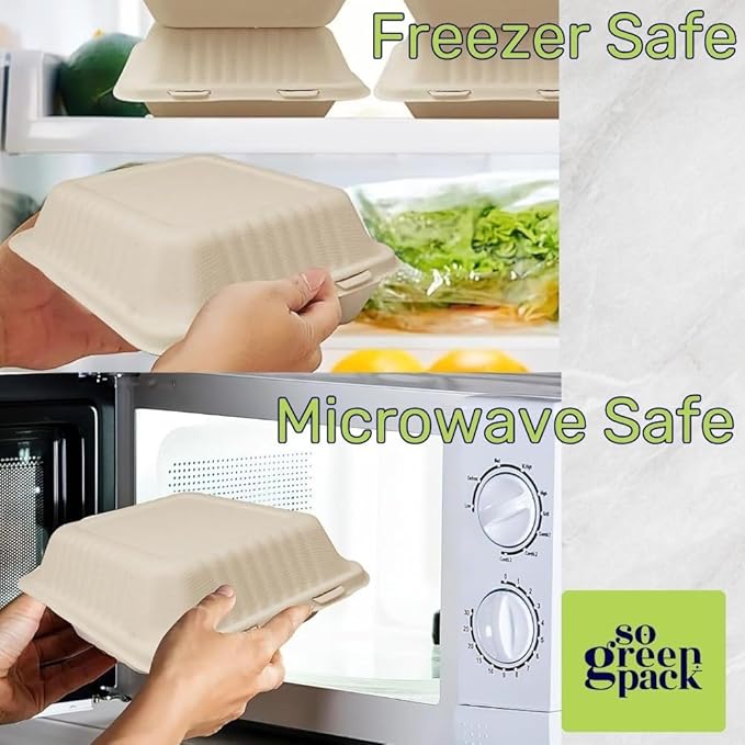 100 Packs Disposable 9x9 Clamshell Take-Out Container Compostable Biodegradable Bagasse & Eco-friendly To Go Container for Food