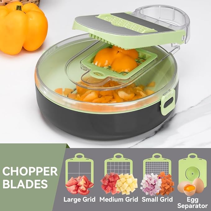 KEOUKE Vegetable Chopper Cutter 13 in 1 Veggie Chopper Slicer Dicer Pro Onion Chopper Food Chopper with Container and Hand Guard,9 Blades
