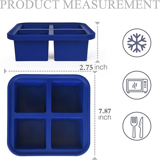 1 Cup Silicone Freezer Tray with Lid 1 Pack - Make 4 Perfect 1-Cup Portions - Easy Release Molds for Food Storage & Freeze Soup, Broth, Stew or Sauce