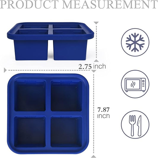 1 Cup Silicone Freezer Tray with Lid 1 Pack - Make 4 Perfect 1-Cup Portions - Easy Release Molds for Food Storage & Freeze Soup, Broth, Stew or Sauce