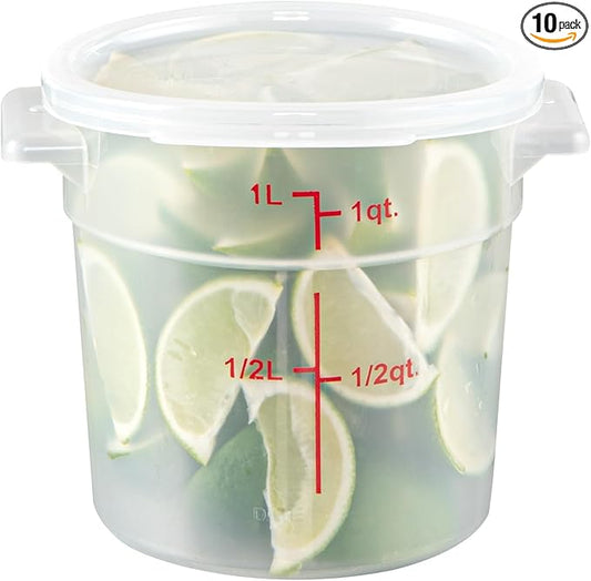 Restaurantware-LIDS ONLY: Met Lux Food Container Lids, 10 Round Lids For Storage Containers - Containers Sold Separately, With Pull-Corner Tab, Translucent Plastic Lids, Dishwashable, Freezable