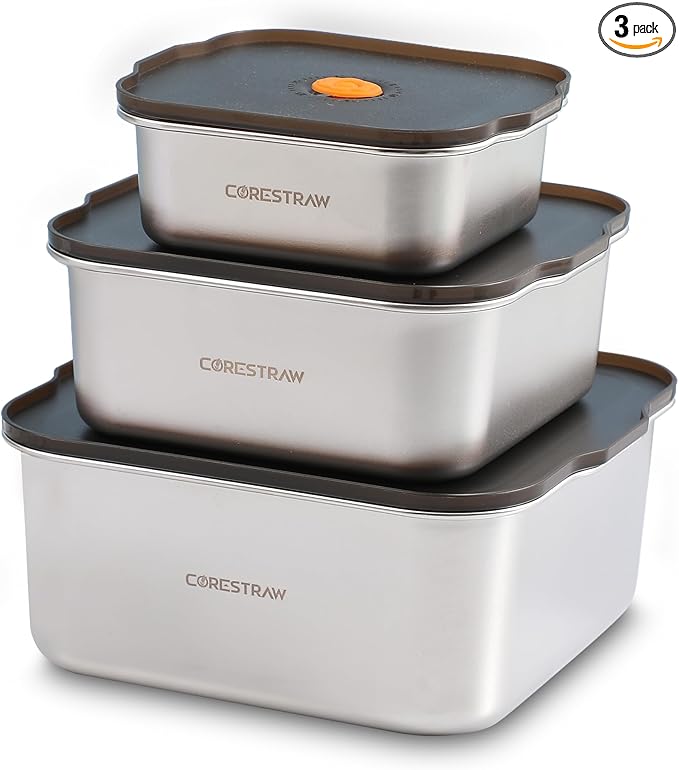 Stainless Steel Food Storage Containers With Lids | Snack Containers for Kids, Freezer Safe, Microwave Safe | 304 Metal Containers For Meal Prep, Leftovers, Freezer - Set of 3 (24oz, 57oz, 100oz)