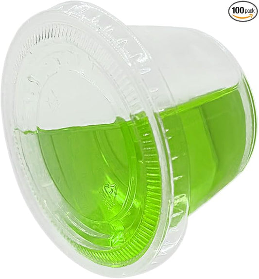 4oz Crystal Jello Shot Cups with Lids 100 Set, Airtight & Freezer Safe Small Meal Prep Plastic Portion Cups for Salad Dessert Condiment Sauce Souffle, Food Storage Cups for Lunch Party Trips