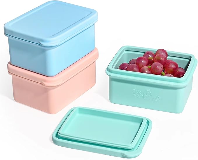 Silicone Snack Containers for Kids, Leak Proof Microwavable Small Lunch Box Containers with Lids for Toddlers, 1 Cup BPA Free Freezer Molds for Soups/Baby Food Storage (13.5oz)