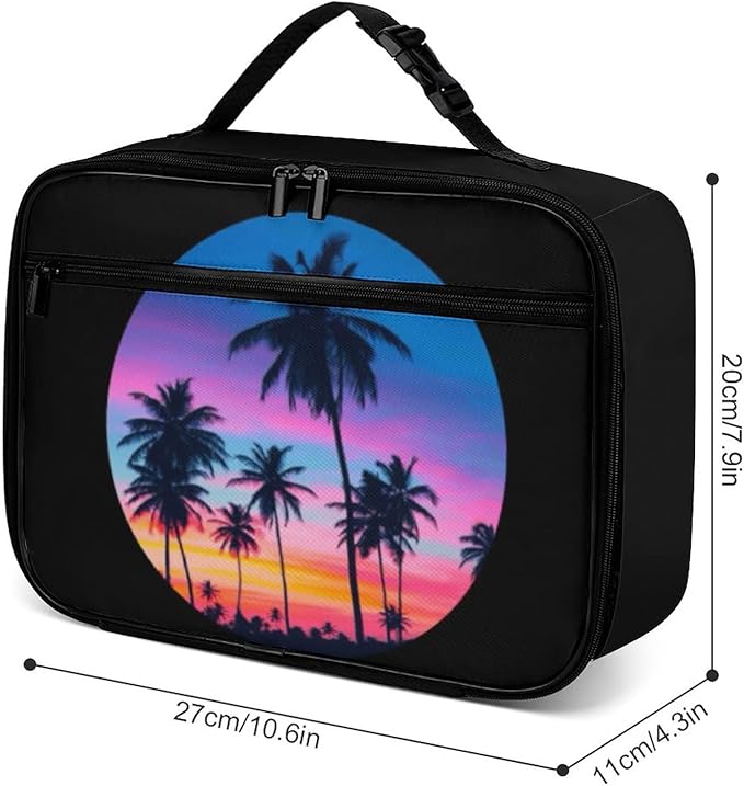 Palm Trees Sunset Reusable Lunch Box Insulated Lunch Bag Cooler Bag Lunchbox Meal Food Container Tote Bag for Women Kids Girls Boy School Camping Hiking Picnic Beach Travel