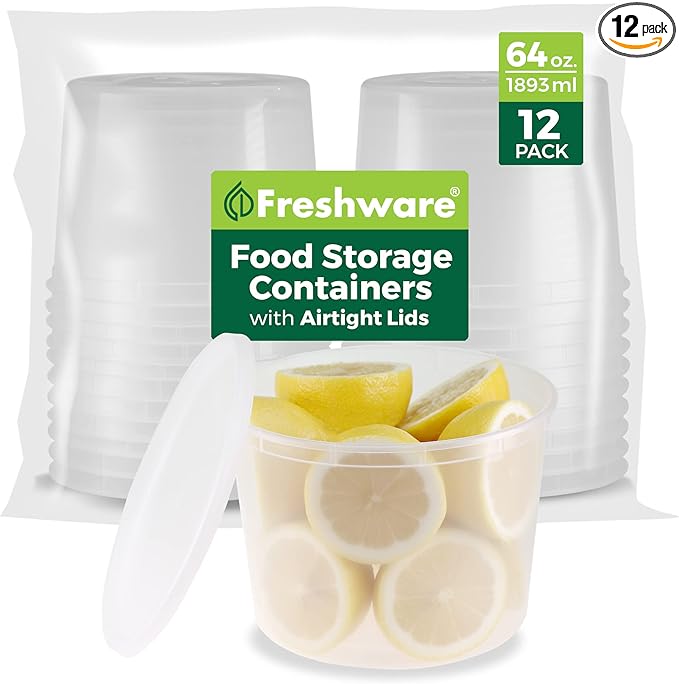 Freshware Plastic Deli Containers 32 oz, 64 ounce, 64 oz, 12-Set
