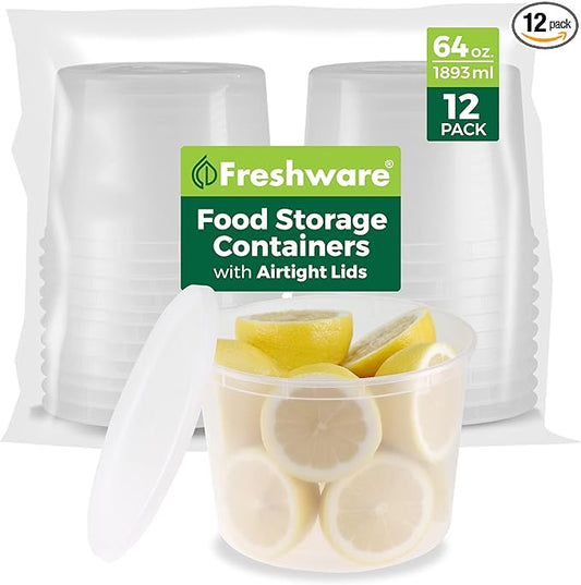 Freshware Plastic Deli Containers 32 oz, 64 ounce, 64 oz, 12-Set