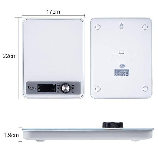 Highly Digital Kitchen Food Scale,LCD Display with Backlight Kitchen Scale,1g/0.1oz Precise Graduation,Measure Water and Milk Volume,5000 g / 11 lb,White