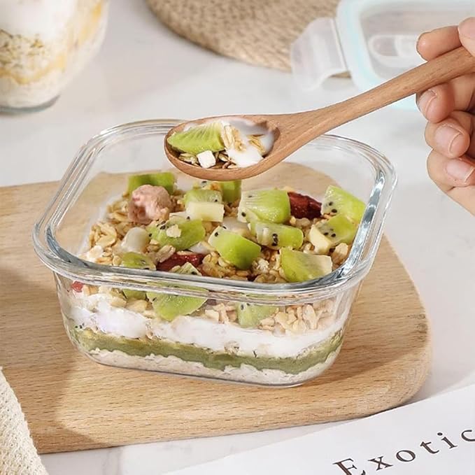 4PC Square Glass Containers With Lids, Glass Meal Prep Containers Set, 2 Cup Clear Square Small Food Containers For Soup Snack fruit, Microwave, Dishwasher, Freezer Safe - (4 color)