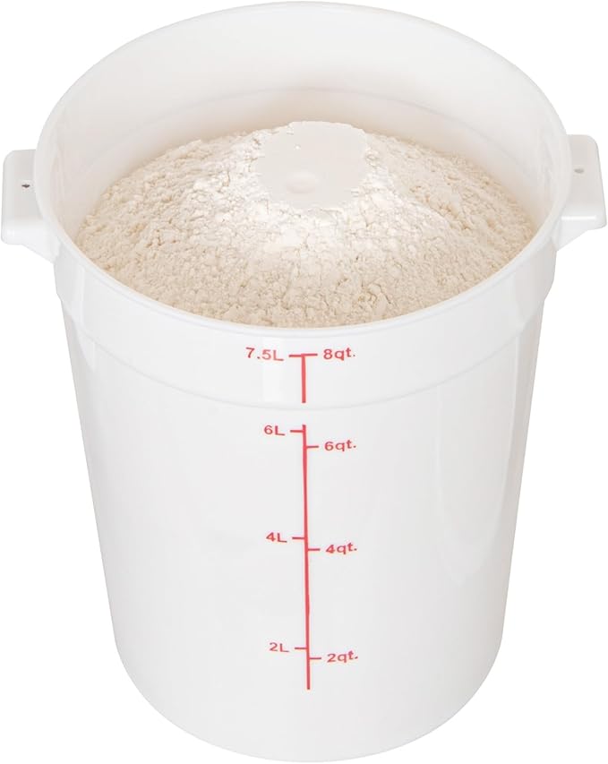 Restaurantware-Met Lux 8 Quart Food Storage Containers, 10 White Storage Containers - Lids Sold Separately, Red Volume Markers, Dishwashable Containers, Side Handles, For Storing Foods