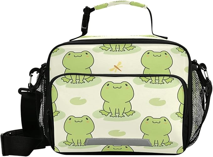 MNSRUU Unisex Cute Frog Insulated Lunch Bag, 11"x4.33"x 9.05", Keeps Food Warm or Cold for Hours